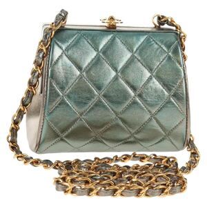 Chanel Vintage Chain Frame Bag Quilted Lambskin Green Leather Bag (Pre-Owned)
